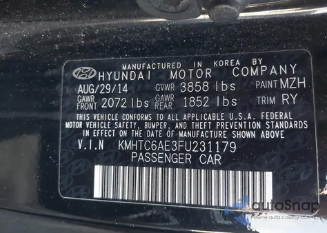 2015 Hyundai Veloster Turbo z USA, uszkodzony, nr VIN KMHTC6AE3FU231179